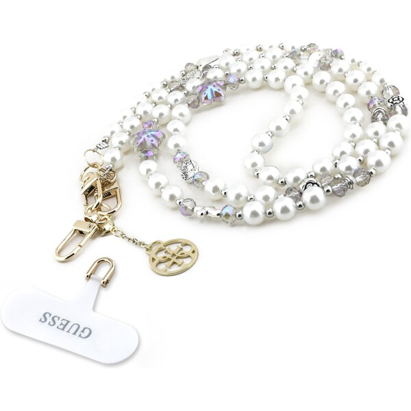Guess Crossbody popruh Pearl and 4G Charm bílý