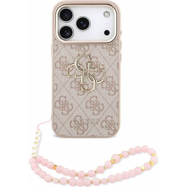 Guess PU 4G Metal Logo Strap kryt iPhone 18 Pro růžový