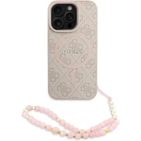 Guess PU Leather 4G Colored Ring Strap MagSafe kryt iPhone 16 Pro růžový - Pouzdra