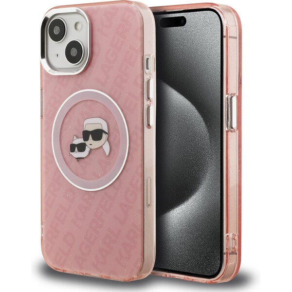 Karl Lagerfeld IML K&CH Heads Repeated Logo MagSafe kryt iPhone 15 růžový