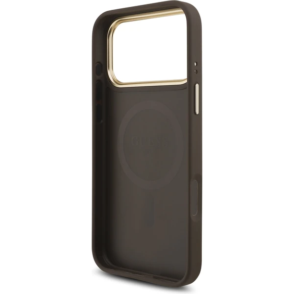Guess PU Leather 4G Triangle Logo Gold Frame MagSafe kryt iPhone 17 Pro Max hnědý - Pouzdra - Obrázek 7dfd945aa963451b85ceee3fae593e33
