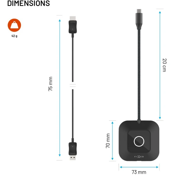 FIXED AirLink bezdrátový HDMI adaptér, 100W, PD 3.0, černý - USB huby - Obrázek 7e254bffa0414077bee7df713709e5a1