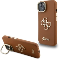 Guess PU Grained 4G Logo Stand Camera Frame kryt iPhone 14 hnědý - Pouzdra