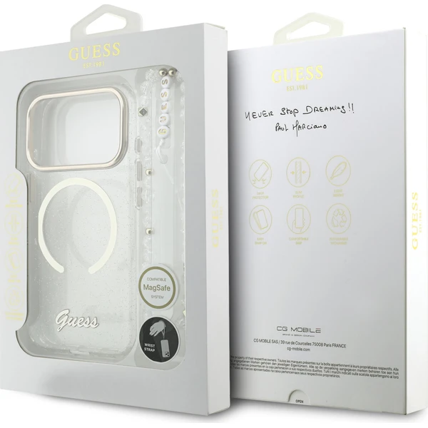 Guess IML Glitter Script Strap MagSafe kryt iPhone 17 Pro Max čirý - Pouzdra - Obrázek 7f337fdac6544732a7d7022cbc698b1c