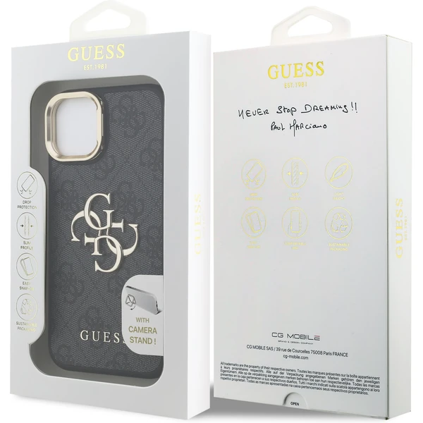 Guess PU 4G Metal Logo Stand Camera Frame kryt iPhone 13 černý - Pouzdra - Obrázek 7fb76f26b54241ed80fd60e78e78c6e5