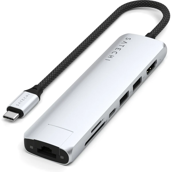 Satechi 7v1 USB-C Slim víceportový adaptér s Ethernetem stříbrný - USB huby - Obrázek 80OC000J01
