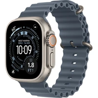 Apple Watch 49/46/45/44mm ocelově modrý Oceánský řemínek přírodní titan - Řemínky