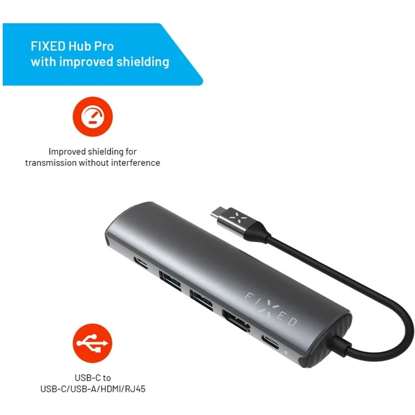 FIXED HUB Pro 6v1 USB-C hliníkový hub pro notebooky a tablety šedý - USB huby - Obrázek 8188000701