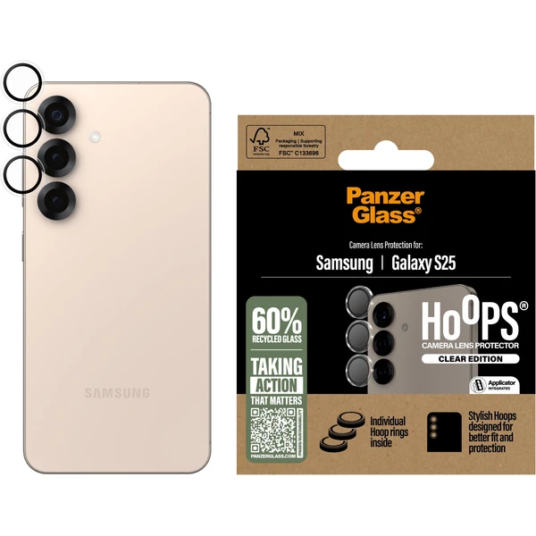 PanzerGlass® Hoops® Samsung Galaxy S25 čiré ochranné kroužky pro čočky fotoaparátu - Ochranné folie a skla - Obrázek 81FC000J01