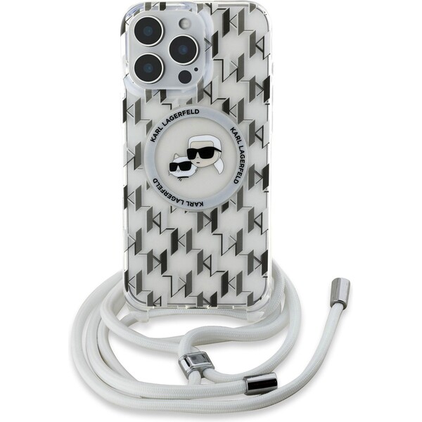 Karl Lagerfeld IML Monogram Crossbody K&CH Heads MagSafe kryt pro iPhone 16 Pro čirý