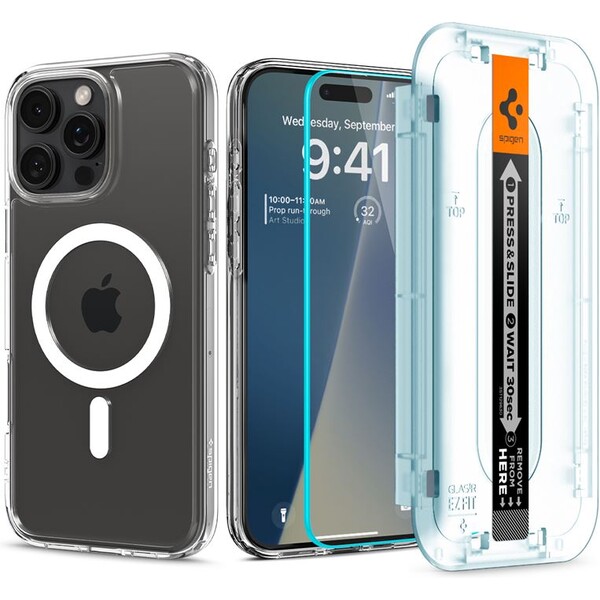 Spigen Ultra Hybrid MagSafe kryt + Glass tR EZ Fit Pack sklo iPhone 16 Pro Max white/clear