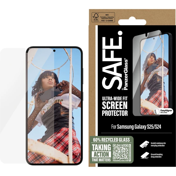 PanzerGlass® SAFE Ultra-Wide Fit sklo Samsung Galaxy S25/S24 s instalačním rámečkem - Ochranné folie a skla - Obrázek 82FC000J01