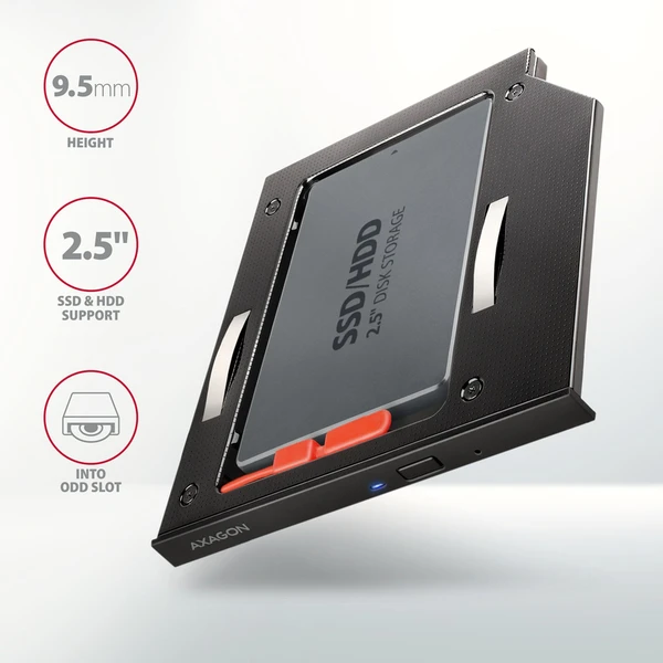 AXAGON RSS-CD09 rámeček pro 2.5" SSD/HDD do DVD slotu 9.5 mm - Rámečky na disky - Obrázek 82J0000P01