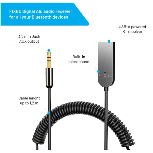 FIXED Signal Alu Bluetooth audio přijímač se zabudovaným mikrofonem  šedý - Bluetooth adaptéry - Obrázek 84a5ca94d9e044a39c4db46b5d46d5b5