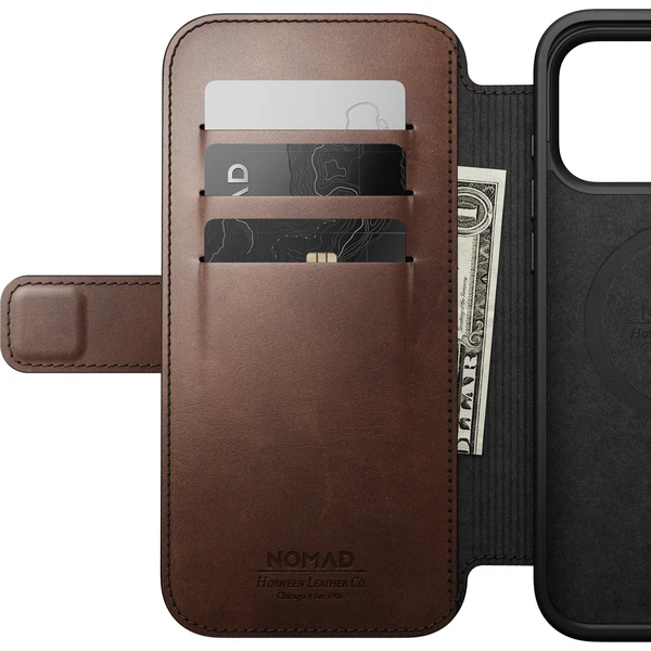 Nomad Modern Leather Folio (Horween) MagSafe kožené pouzdro iPhone 18 Pro Max Rustic Brown - Pouzdra - Obrázek 84e16eba53f94bd7be15227da83c3145