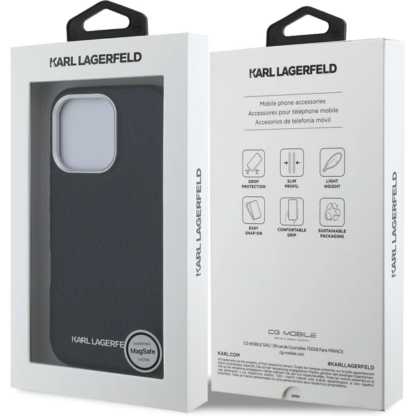Karl Lagerfeld Grained PU Repeated Logo MagSafe kryt iPhone 16 Pro černý - Pouzdra - Obrázek 84f8a64bd5fa42179e7722db2321f8d0