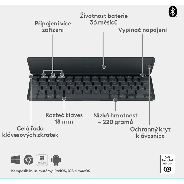 Logitech Keys to go 2 bezdrátová US klávesnice grafitová - Klávesnice - Obrázek 8545000J01
