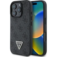 Guess PU 4G Strass Triangle Metal Logo kryt pro iPhone 16 Pro černý - Pouzdra