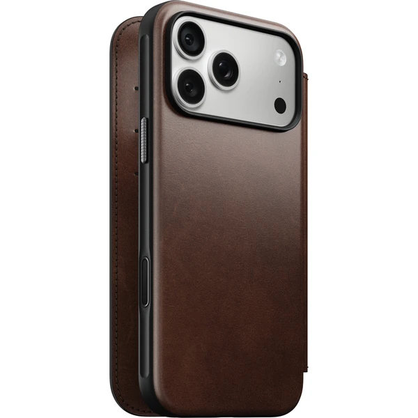 Nomad Modern Leather Folio (Horween) MagSafe kožené pouzdro iPhone 18 Pro Max Rustic Brown