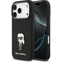 Karl Lagerfeld Liquid Silicone Metal Ikonik kryt iPhone 17 Pro černý - Pouzdra