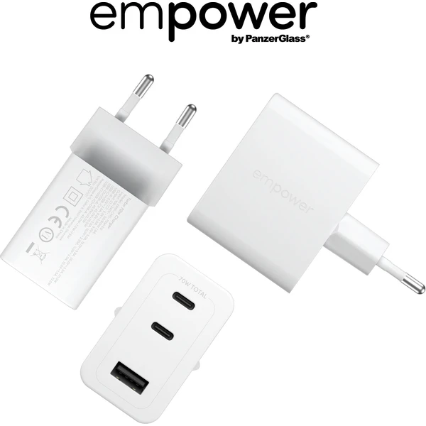 PanzerGlass® empower nabíječka Turbo GaN (70 W) 2x USB-C + 1x USB-A, bílá - Nabíječky - Obrázek 863J000K01