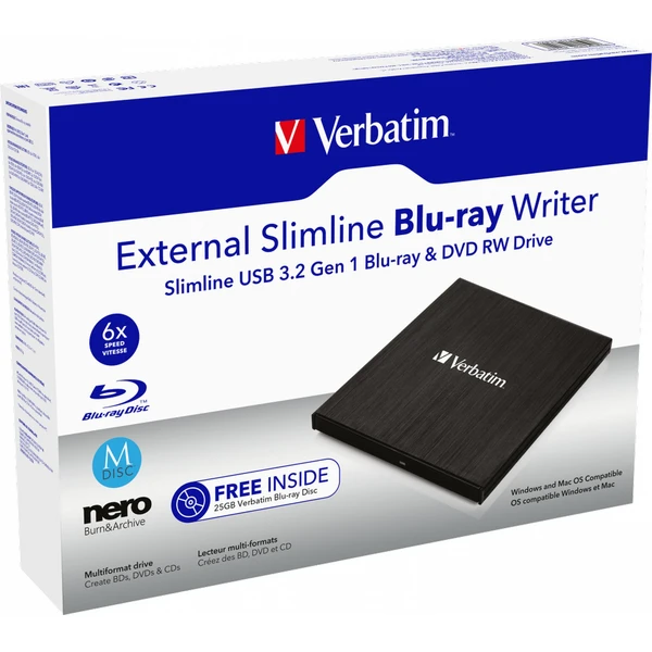 VERBATIM externí mechanika Slimline Blu-ray vypalovačka USB 3.0 + Zdarma BR Disc 25GB + NERO - Optické mechaniky - Obrázek 8653000O01