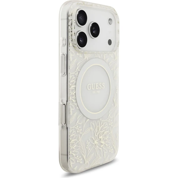 Guess IML Flowers Allover Strap MagSafe kryt iPhone 17 Pro bílý - Pouzdra - Obrázek 865d0f071ad448349ef0fcb0d8d3abae
