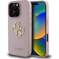 Guess PU Grained 4G Metal Logo kryt iPhone 16 Pro Max růžový - Pouzdra