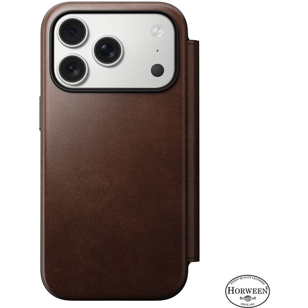 Nomad Modern Leather Folio (Horween) MagSafe kožené pouzdro iPhone 17 Pro Rustic Brown