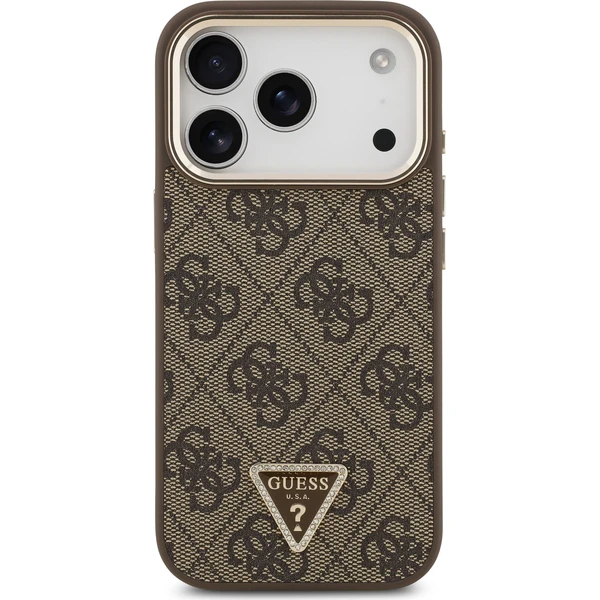 Guess PU Leather 4G Strass Triangle Logo Gold Frame MagSafe kryt iPhone 18 Pro hnědý - Pouzdra - Obrázek 87477c16b2ff4d508d125810fdd29b26