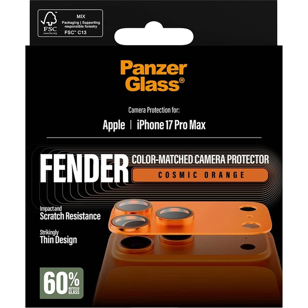 PanzerGlass® FENDER hliníková ochrana fotoaparátu Apple iPhone 17 Pro Max oranžová - Ochranné folie a skla - Obrázek 88XL000K01