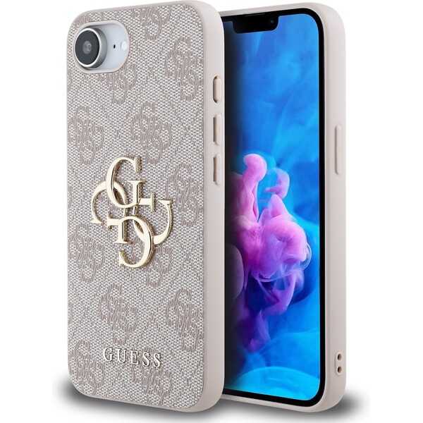 Guess PU 4G Metal Logo kryt iPhone 16e růžový