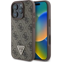 Guess PU 4G Strass Triangle Metal Logo kryt pro iPhone 16 Pro hnědý - Pouzdra