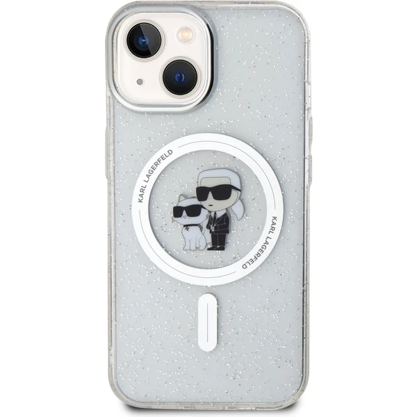 Karl Lagerfeld IML Glitter Karl and Choupette MagSafe kryt iPhone 15 čirý - Pouzdra - Obrázek 8BI8000601