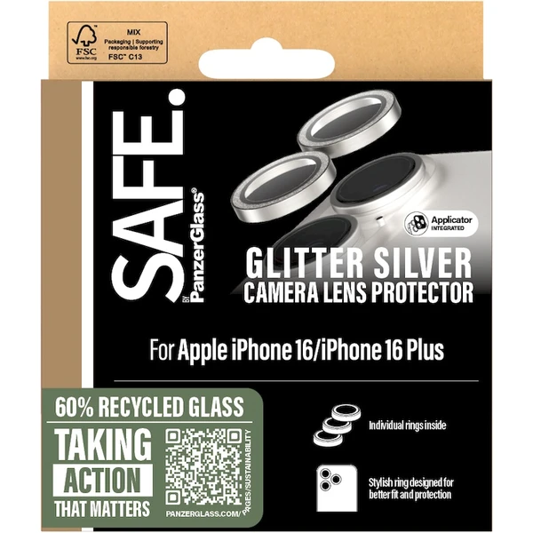 PanzerGlass® SAFE Camera Apple iPhone 16/16 Plus třpytivě stříbrné HoOps™ - Ochranné folie a skla - Obrázek 8F08000P01