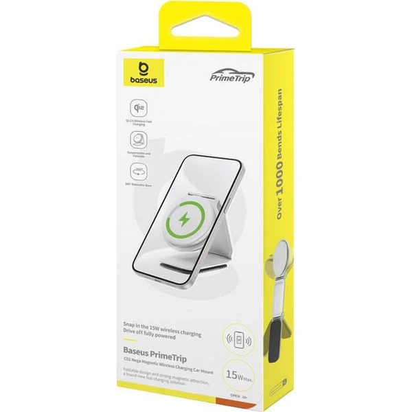 Baseus PrimeTrip C02 držák do auta s bezdrátovým nabíjením Qi2 na palubní desku bílý - Držáky - Obrázek 8G9R000K01