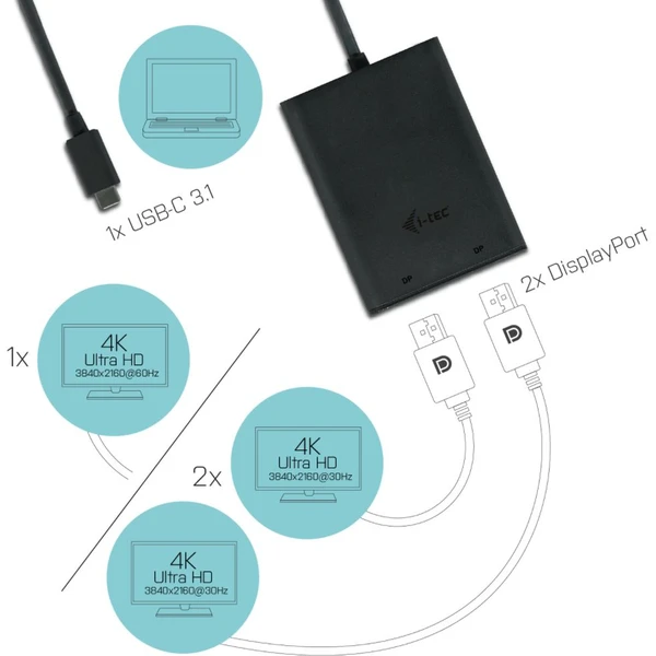 i-tec USB-C/2x DisplayPort redukce 4K černá - Kabely a redukce - Obrázek 8MTN200401