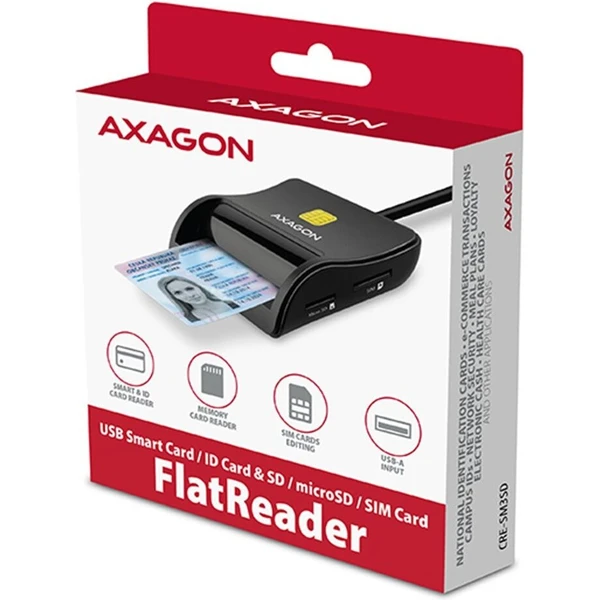 AXAGON CRE-SM3SD, USB-A FlatReader 4-slot čtečka Smart card (eObčanka) + SD/microSD/SIM, kabel 1.3 m - Čtečky paměťových karet - Obrázek 8QS6000701