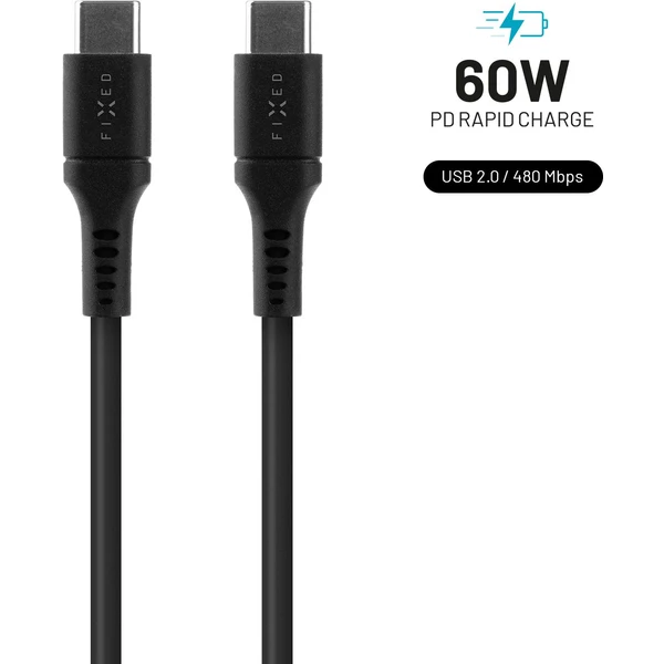 FIXED Liquid silicone kabel USB-C/USB-C (PD), 0.5m, USB 2.0, 60W, černý - Kabely - Hlavní obrázek