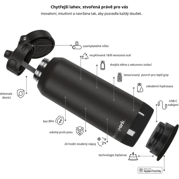 HidrateSpark PRO 2 chytrá lahev s brčkem, 950 ml černá - Chytré láhve - Obrázek 8X2H000K01