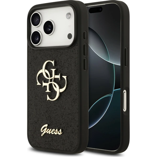 Guess PU Fixed Glitter 4G Metal Logo kryt iPhone 18 Pro černý