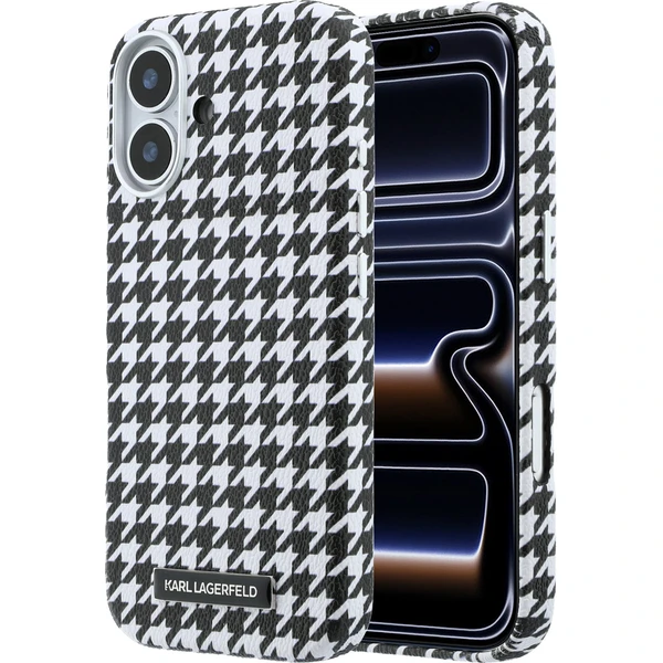 Karl Lagerfeld PU Houndstooth Resin Plate MagSafe kryt iPhone 17 černý