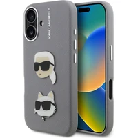 Karl Lagerfeld Grained PU K&CH Heads kryt iPhone 16 šedý - Pouzdra