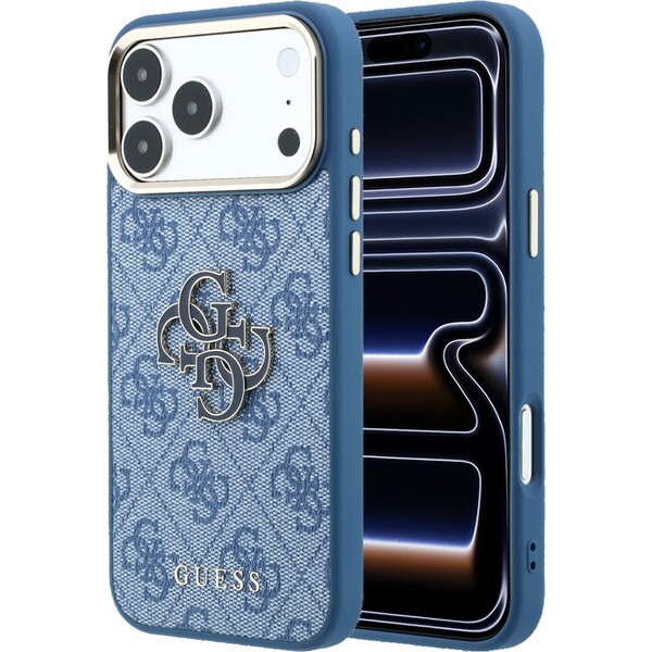 Guess PU 4G Resin Metal Logo kryt iPhone 18 Pro modrý