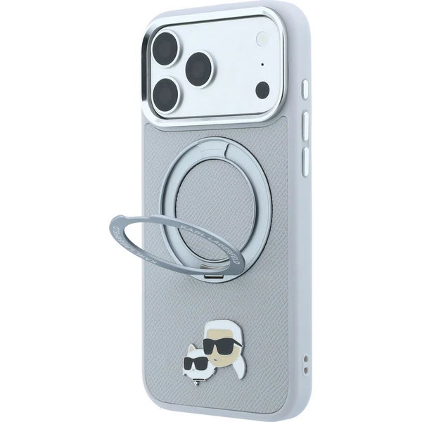 Karl Lagerfeld PU Grained K&CH Heads Ring Stand Magsafe kryt iPhone 18 Pro Max šedý - Pouzdra - Obrázek 8aed7b287be34233b6934bdf4d709f06