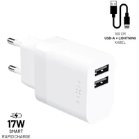 FIXED nabíječka s USB-A/Lightning kabelem, 1 m, MFi, 17W, bílá - Nabíječky