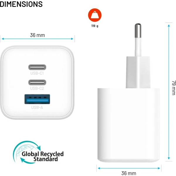 FIXED Mini GaN nabíječka s 2x USB-C/USB-A a podporou PD, 65W, bílá - Nabíječky - Obrázek 8b3bbb26d6714ef6bd93c6f720bbed4f