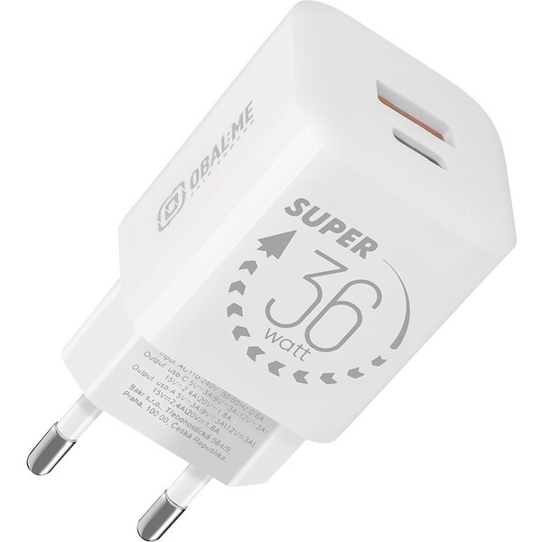 OBAL:ME GaN nabíječka USB-A/USB-C (36W) bílá