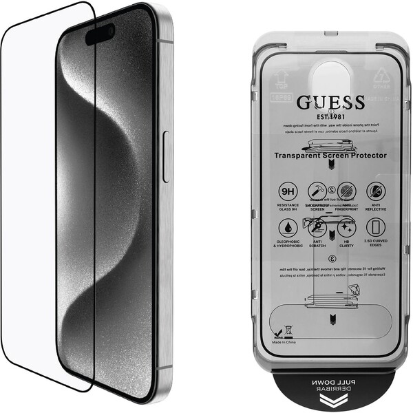 Guess 2,5D tvrzené sklo pro iPhone 16 Pro černé