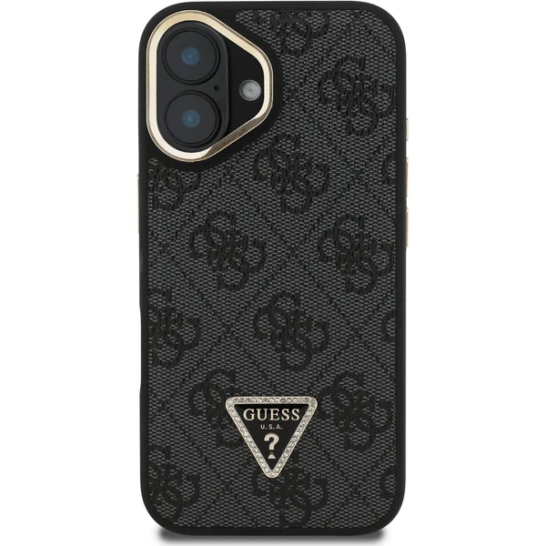 Guess PU 4G Strass Triangle Logo Stand Camera Frame MagSafe kryt iPhone 16 černý - Pouzdra - Obrázek 8cbe7aaa67d9468eab5c851c10408904